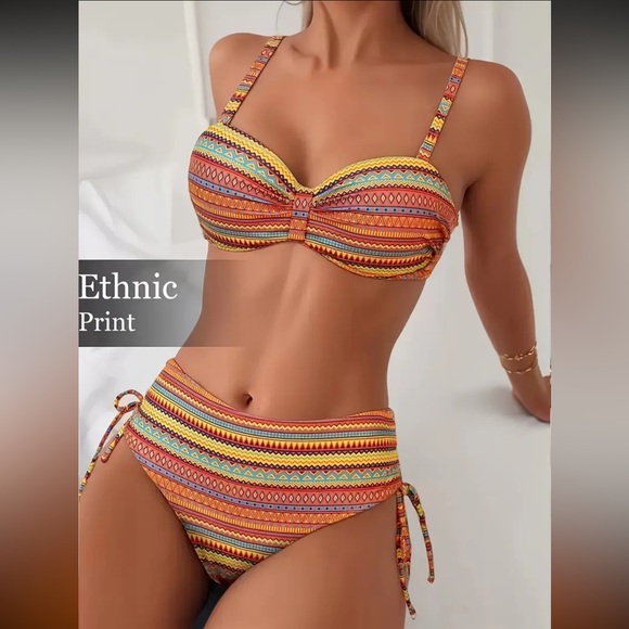 Pretty Woman Boutique Other - Multicolor Ethnic Print Bandeau Bikini Set